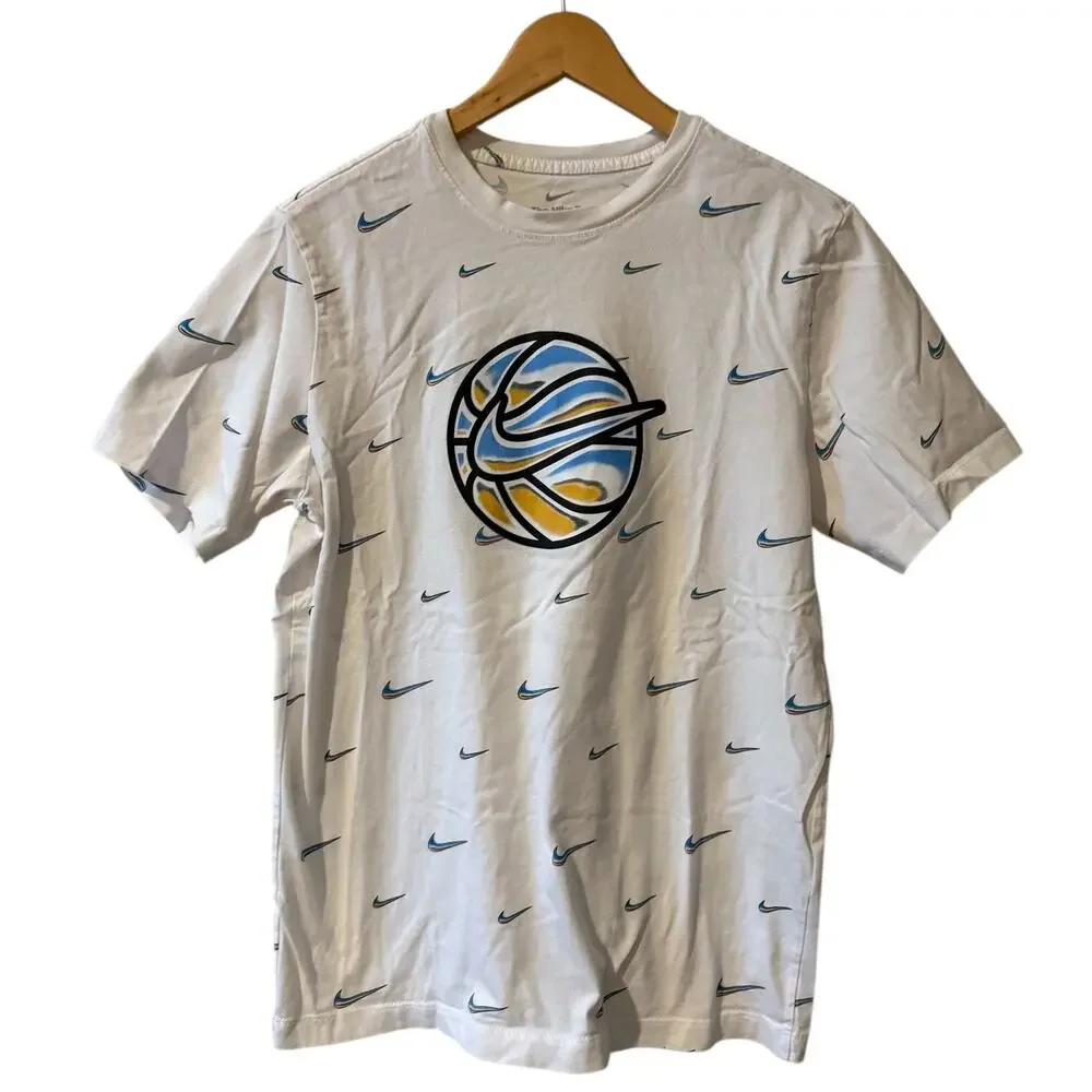 Nike Short Sleeve Basketball Swoosh T Shirt White M